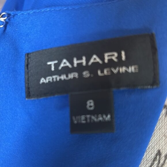 Tahari ASL Royal blue laser cut ruffle crepe shift dress, size 8, excellent - Picture 2 of 11